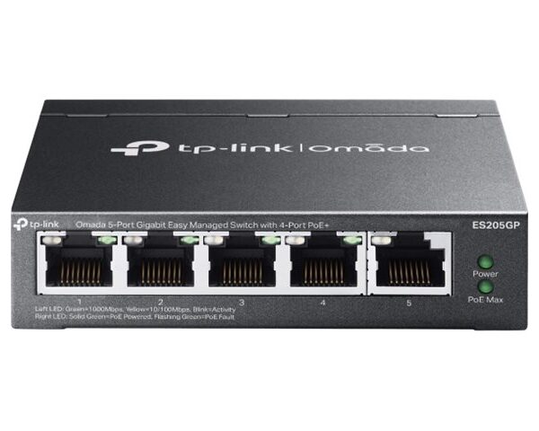 TP-LINK | Omada 5-Port Gigabit Easy Managed Switch with 4-Port PoE+ | ES205GP | Desktop/Wall mountable