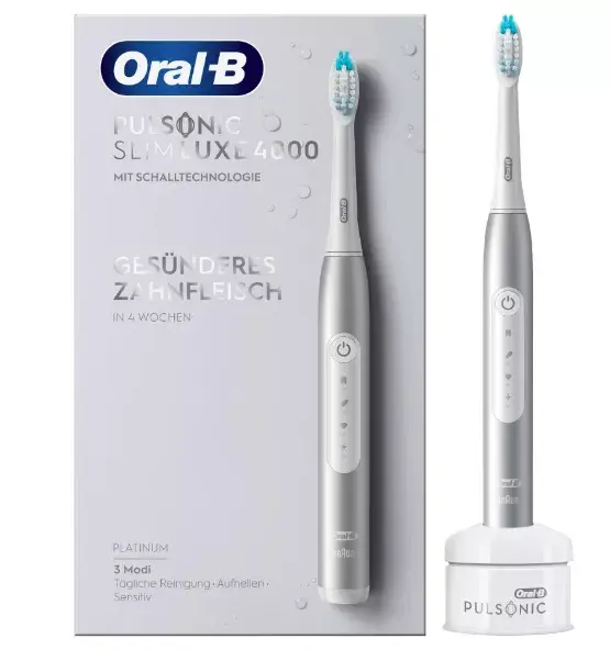 Oral-B Pulsonic Slim Luxe 4000 Sonic | Electric Toothbrush | Rechargeable | For adults | Number of brush heads included 1 | Number of teeth brushing modes 3 | Platinum - Image 2