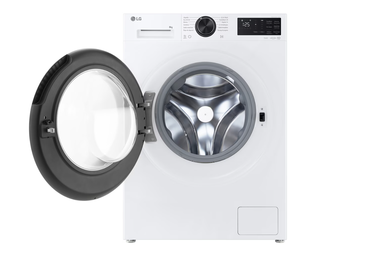LG | Washing machine | F2X50S8TLB | Energy efficiency class A | Front loading | Washing capacity 8 kg | 1200 RPM | Depth 48 cm | Width 60 cm | Display | LED | Steam function | Direct drive | Wi-Fi | White - Image 2
