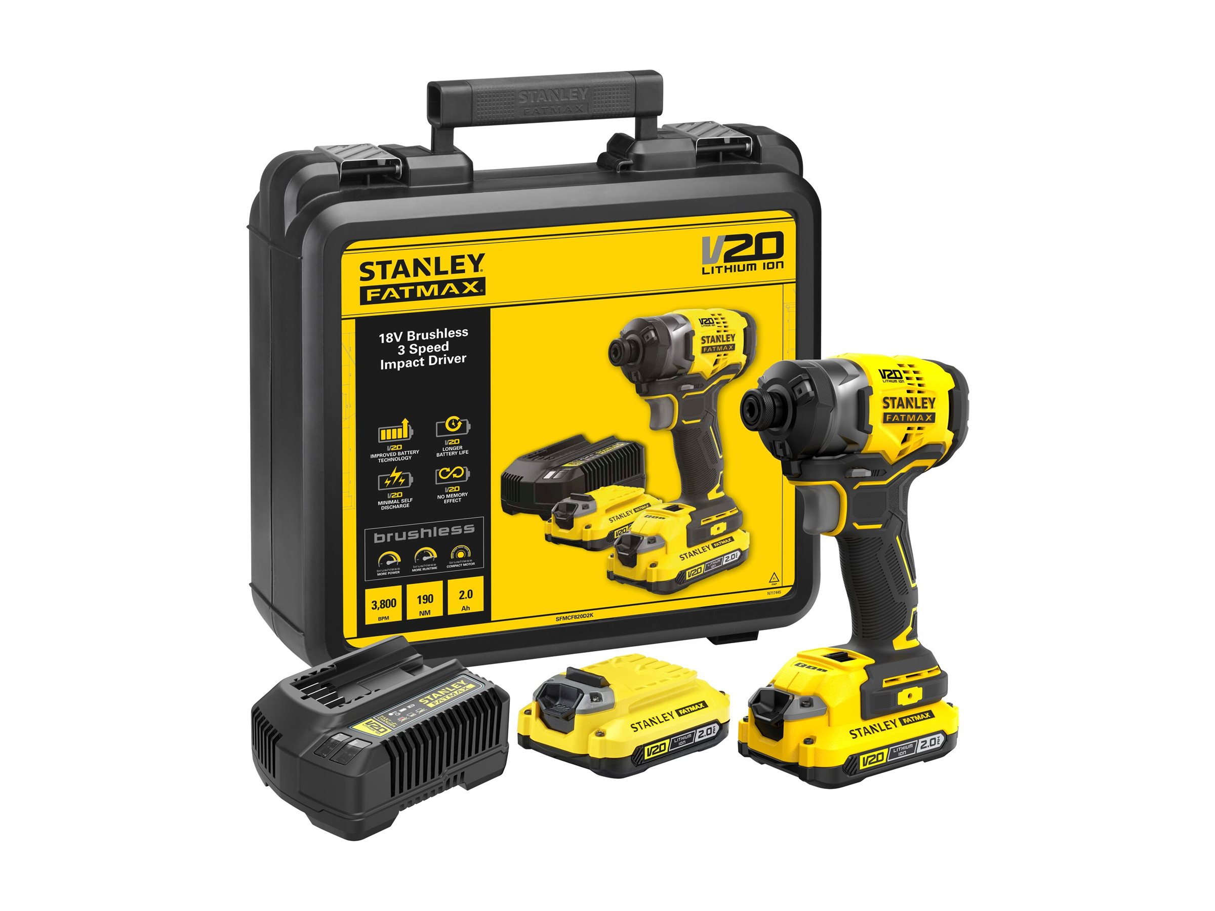Stanley | 18V V20 Brushless 3-Speed Impact Driver - 2.0Ah Kit | SFMCF820D2K-QW | 18 V | 2.0 Ah | Lithium Ion - Image 2