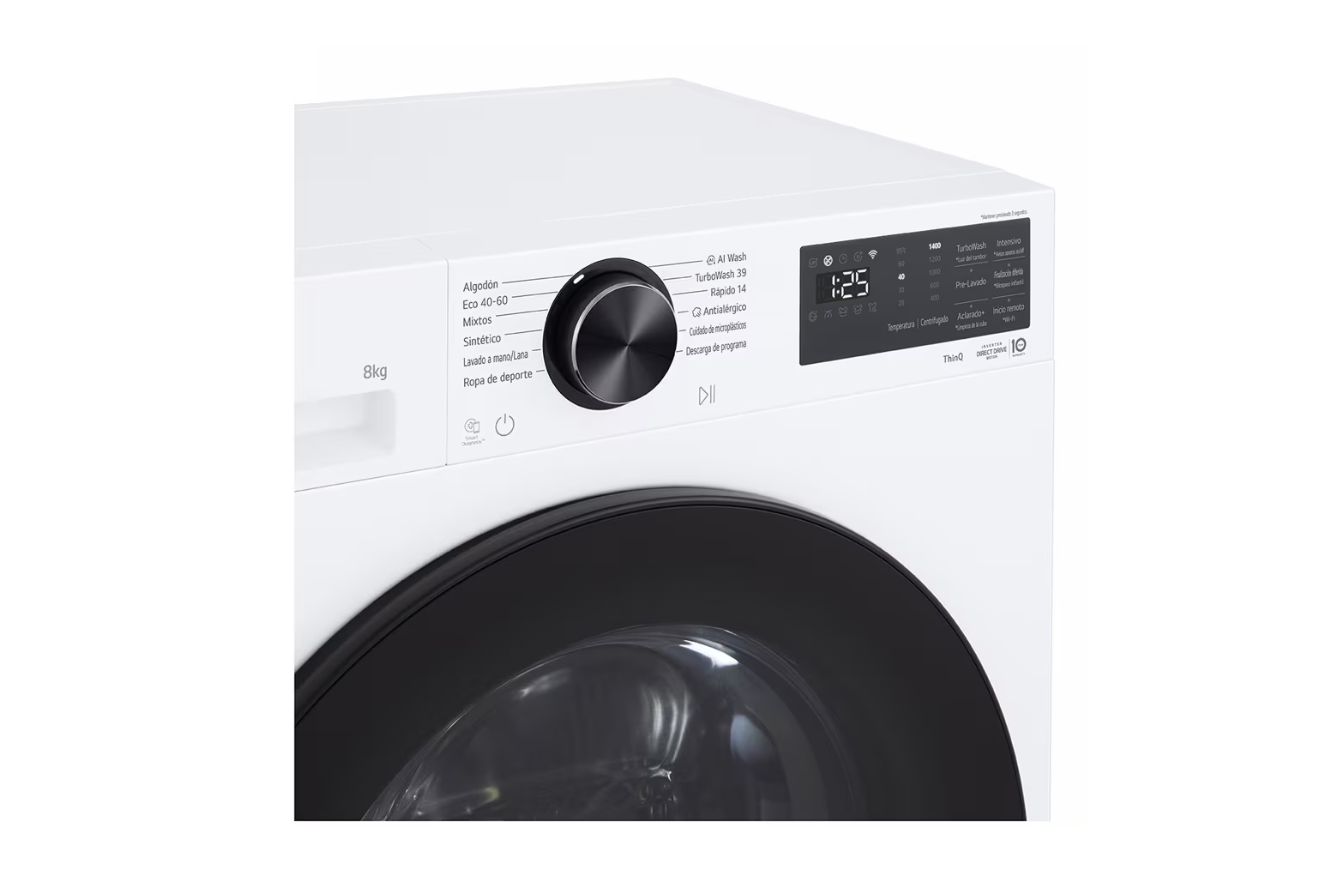 LG | Washing machine | F2X50S8TLB | Energy efficiency class A | Front loading | Washing capacity 8 kg | 1200 RPM | Depth 48 cm | Width 60 cm | Display | LED | Steam function | Direct drive | Wi-Fi | White - Image 4