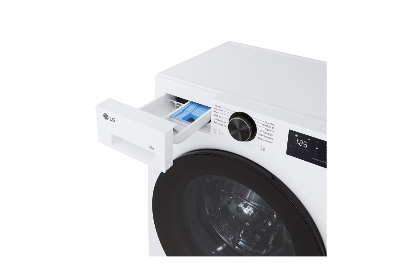 LG | Washing machine | F2X50S8TLB | Energy efficiency class A | Front loading | Washing capacity 8 kg | 1200 RPM | Depth 48 cm | Width 60 cm | Display | LED | Steam function | Direct drive | Wi-Fi | White - Image 5