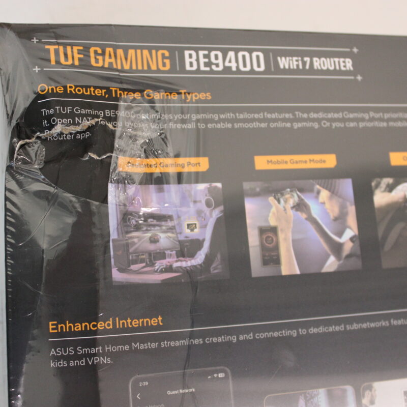 SALE OUT. Asus TUF-BE9400 Tri-Band WiFi 7 Gaming Router, EU+UK | SALE OUT. TUF-BE9400 Tri-Band WiFi 7 Gaming Router, EU+UK | 802.11ax | 688/2885/5764 Mbit/s | Ethernet LAN (RJ-45) ports 3 | Mesh Support Yes | MU-MiMO Yes | 4G/5G | 36 month(s) | DAMAGED PACKAGING - Image 2