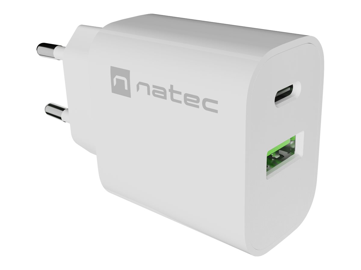 Natec Ribera USB Charger 1X USB-A + 1X USB-C 20W, White - Image 2