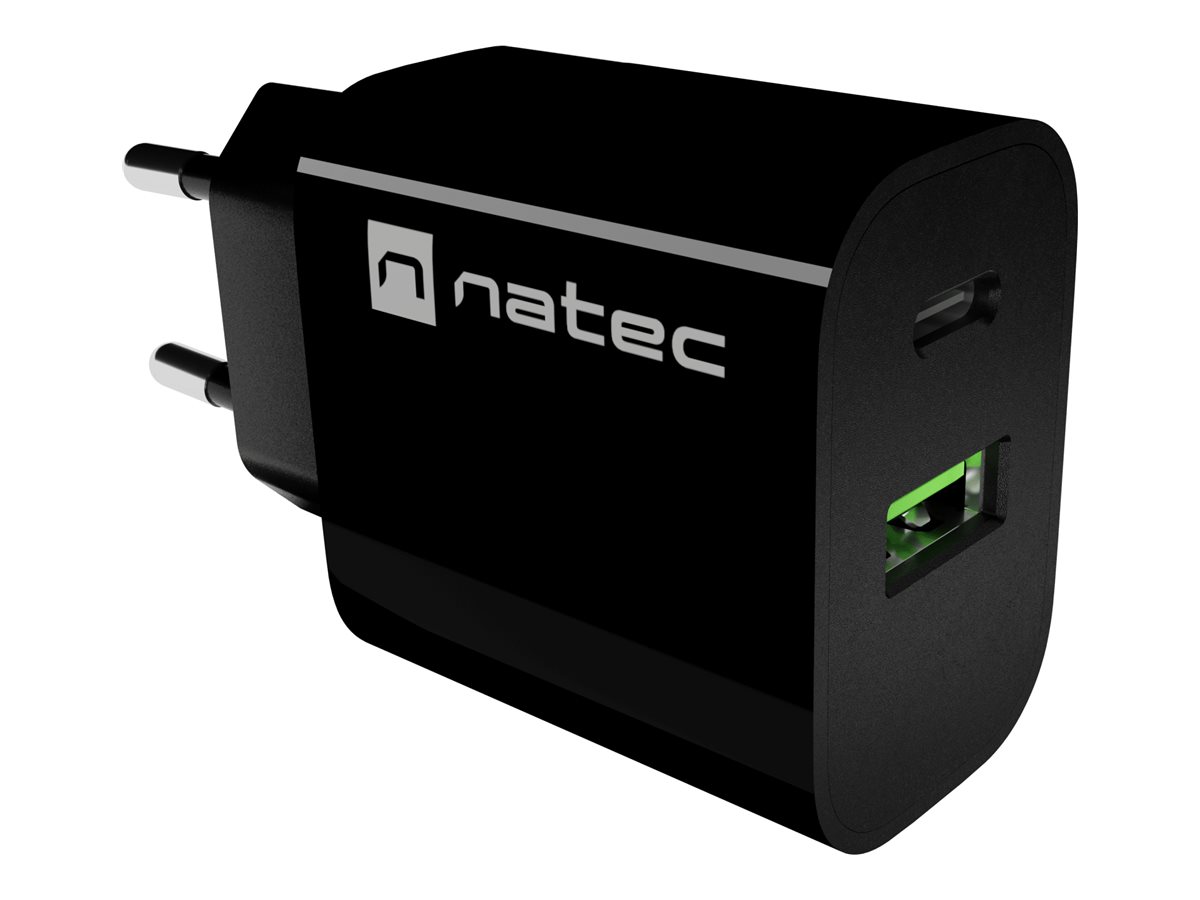 Natec Ribera USB Charger 1X USB-A + 1X USB-C 20W, Black - Image 2