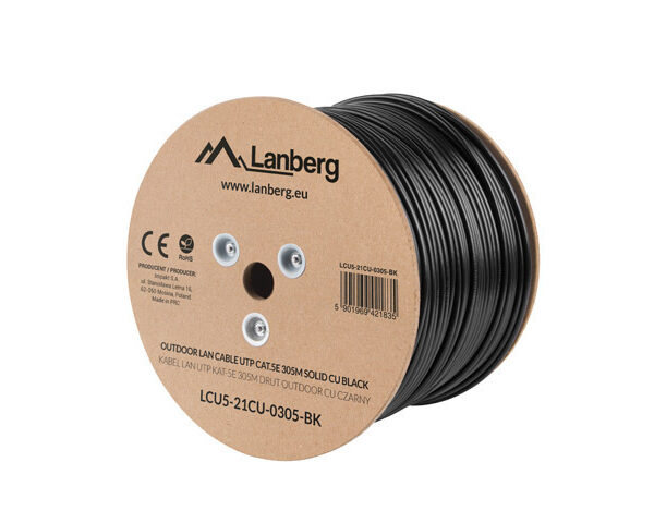 Lanberg | Cable Cat.5E UTP 305M Solid Outdoor CU Black Fluke Passed | LCU5-21CU-0305-BK