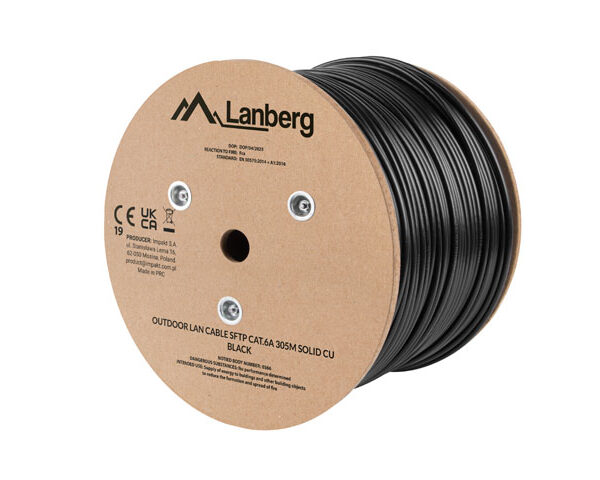 Lanberg Lan Cable Cat.6A SFTP 305M Solid Outdoor CU Black Fluke Passed | LCS6-21CU-0305-BK