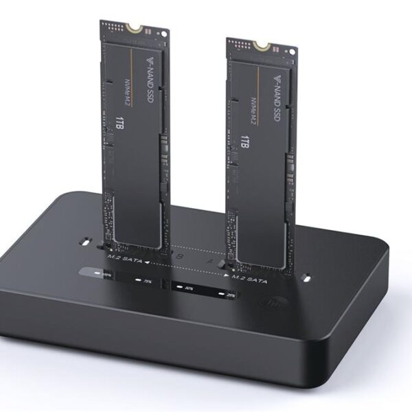 Gembird Desktop dual drive USB Type-C M.2 NVME (and SATA) SSD docking station, Black | DD2-U3M2