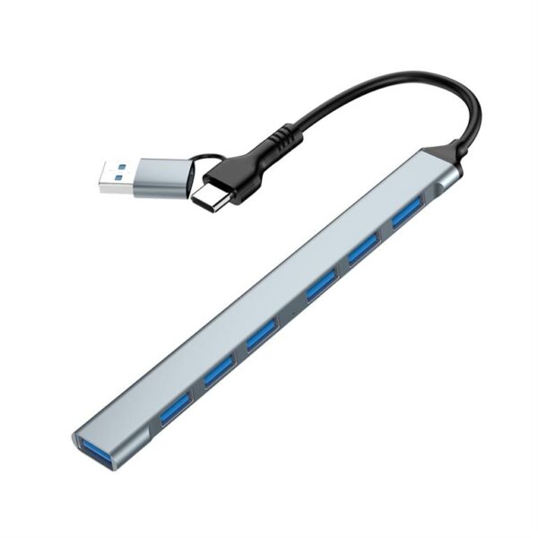 Gembird 7-port USB hub (1x USB 3.2 + 6x USB 2.0), USB-A + USB-C, Silver | UHB-ACM-U3P1U2P6-01