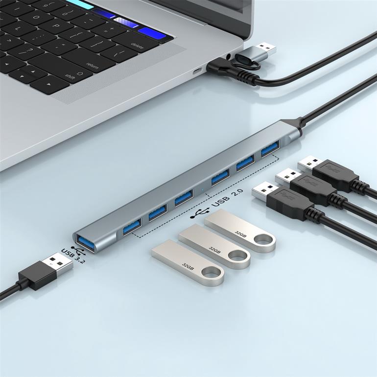 Gembird 7-port USB hub (1x USB 3.2 + 6x USB 2.0), USB-A + USB-C, Silver | UHB-ACM-U3P1U2P6-01 - Image 4