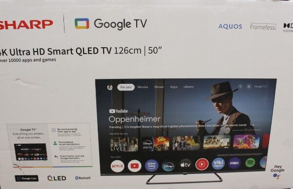 SALE OUT. Sharp 50HP6265E 50" (126cm) QLED 4K Ultra HD Google TV, Dolby Vision, Dolby Atmos, Central Stand | Sharp 50HP6265E | 50 | Smart TV | Google TV | UHD | Black | DAMAGED PACKAGING