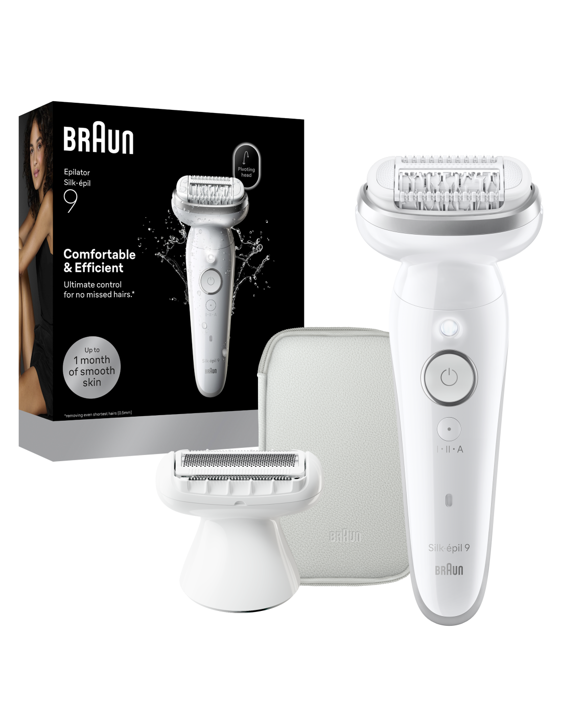 Braun Silk-épil 9 SES9-030 | Epilator | Operating time (max) 50 min | Number of power levels 2 | Wet & Dry | White/Silver