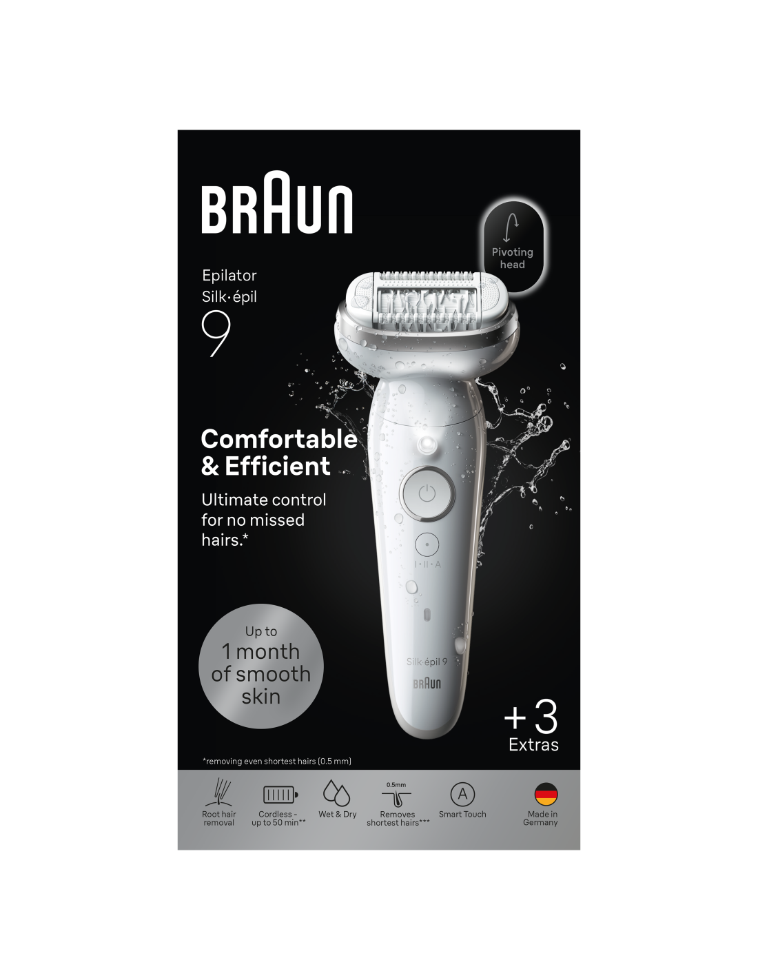 Braun Silk-épil 9 SES9-030 | Epilator | Operating time (max) 50 min | Number of power levels 2 | Wet & Dry | White/Silver - Image 5