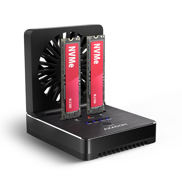 AXAGON | USB-C 20Gbps docking station for 2x M.2 NVMe/SATA SSD with disk cloning function without PC | ADSA-M2C22