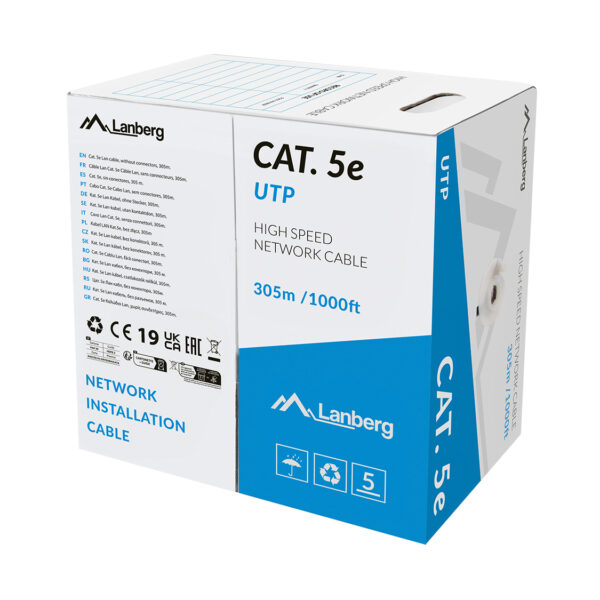 Lanberg Lan Cable CAT.5E UTP Solid CU LSZH Grey CPR + Fluke Passed, 305 m | LCU5L-11CU-0305-S
