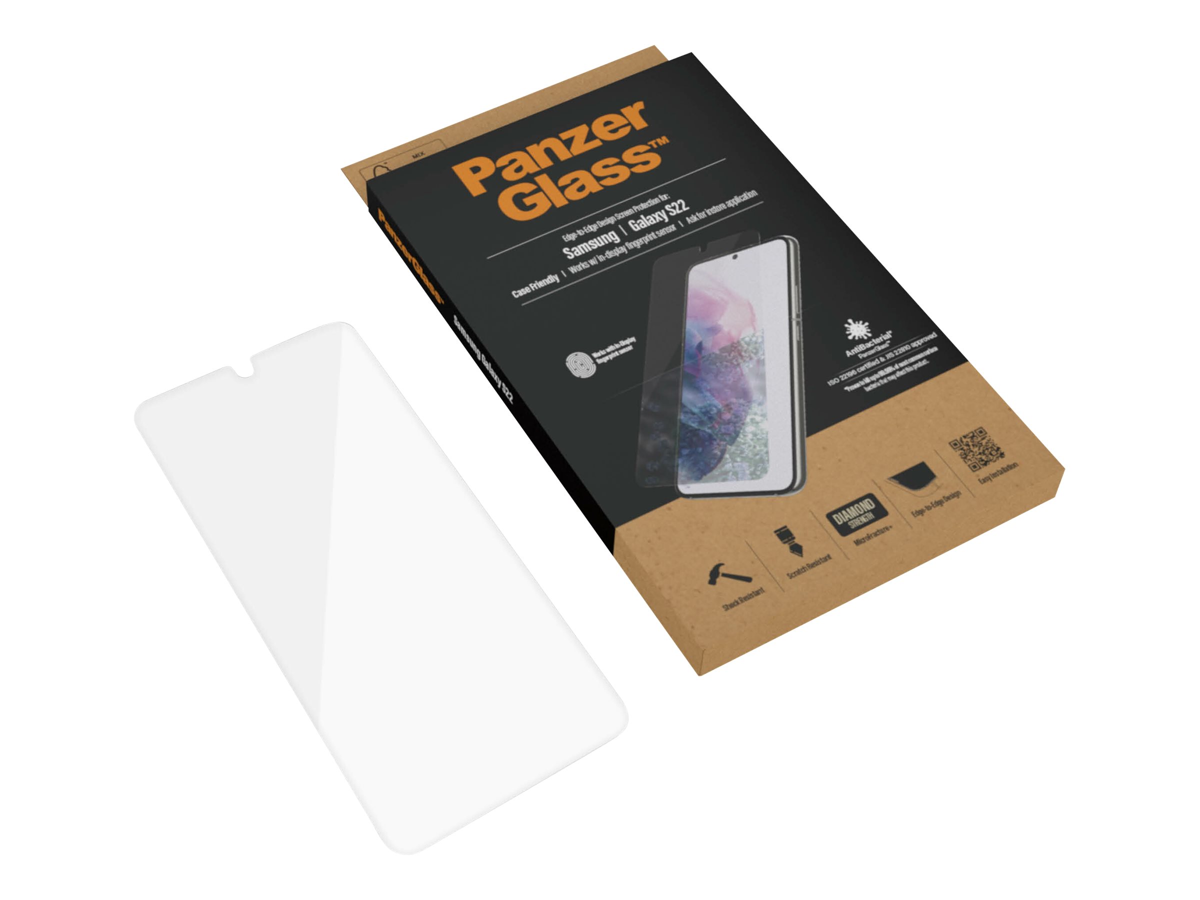 PanzerGlass | Samsung | Galaxy S22 | Tempered glass | Transparent | Case friendly. Compatible with ultrasonic fingerprint sensor. 100 % touch sensitivity. Antibacterial (ISO 22196 certified & JIS 22810 approved) | Screen Protector - Image 12