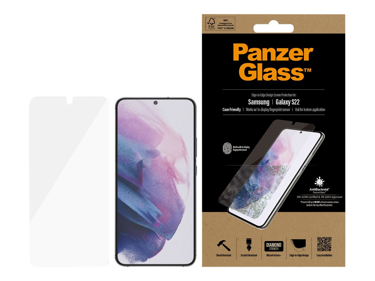 PanzerGlass | Samsung | Galaxy S22 | Tempered glass | Transparent | Case friendly. Compatible with ultrasonic fingerprint sensor. 100 % touch sensitivity. Antibacterial (ISO 22196 certified & JIS 22810 approved) | Screen Protector - Image 15