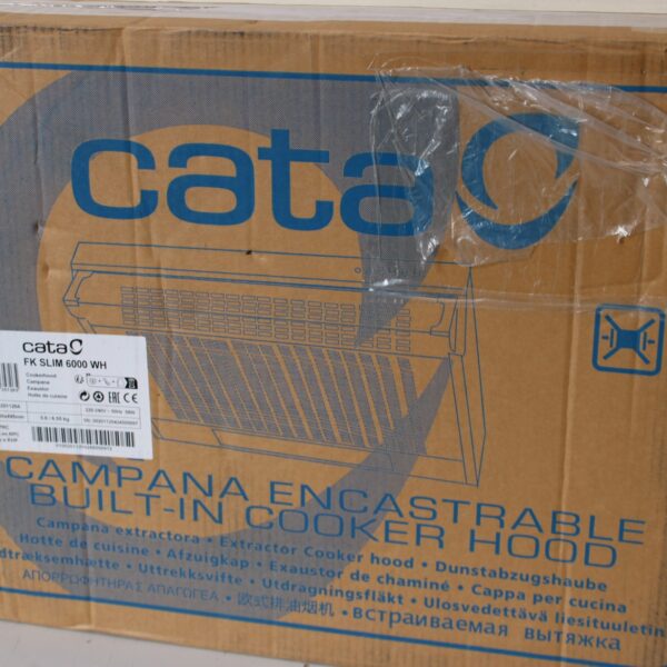 SALE OUT. CATA CAMPANA Hood FK SLIM 6000 WH, B, Width 60 cm, Max 162 m³/h, LED, White | SALE OUT. | SALE OUT. CATA Hood | FK SLIM 6000 WH | Conventional | Energy efficiency class B | Width 60 cm | 162 m³/h | Mechanical | LED | White | DAMAGED PACKAGING AND PAINT (TOP), RENEWED | 34 month(s)