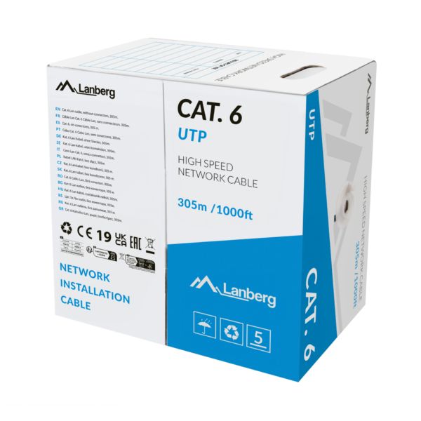 Lanberg Lan Cable Cat.6 UTP 305M Solid CU LSZH Grey CPR+ Fluke Passed | LCU6L-11CU-0305-S