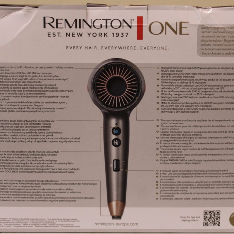 SALE OUT. Remington D6077 Hair dryer, 2000 W, Grey | Remington Hair dryer | D6077 | 2000 W | Number of temperature settings 3 | Ionic function | Diffuser nozzle | Grey | DAMAGED PACKAGING | Warranty 24 month(s) - Image 2