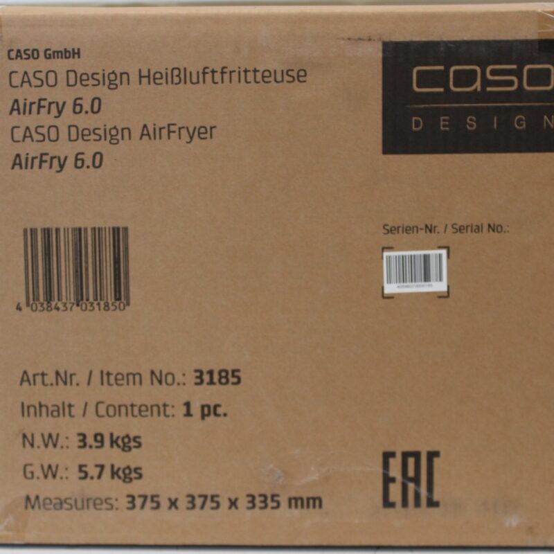 SALE OUT. | Caso Designer Air Fryer | AirFry 6.0 | Power 1700 W | Capacity 6 L | Black | DAMAGED PACKAGING | 24 month(s) - Image 6