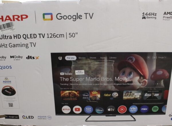 SALE OUT. Sharp 50HR7265E 50" (126cm) QLED 144Hz 4K Ultra HD Google TV, Dolby Vision, Dolby Atmos, Central Stand | SALE OUT. | Sharp 50HR7265E | 50 | Smart TV | Google TV | Black | DAMAGED PACKAGING, USED