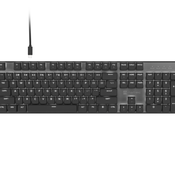Natec Amberjack | Keyboard | Wired | US | Linear | White backlight, Hot-swappable switches, Anti-ghosting, Built-in memory, Macro recording | Black/Gray