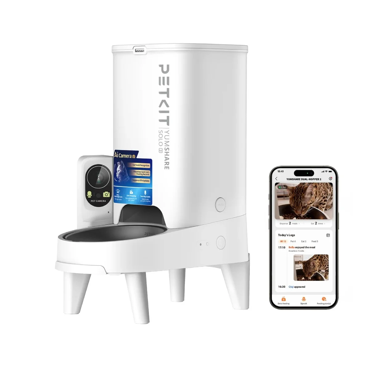 PETKIT P571 2 (D4H-2) YumShare Solo 2 Feeder with camera | Capacity 3 L | Material ABS, 304 stainless steel, Silicone | White - Image 2
