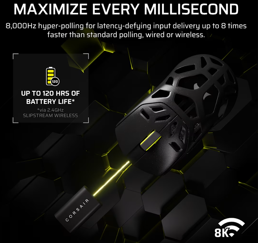 Corsair SABRE V2 PRO | Gaming Mouse | Wireless/Wired | 2.4GHz, Bluetooth, USB-C | Black - Image 15