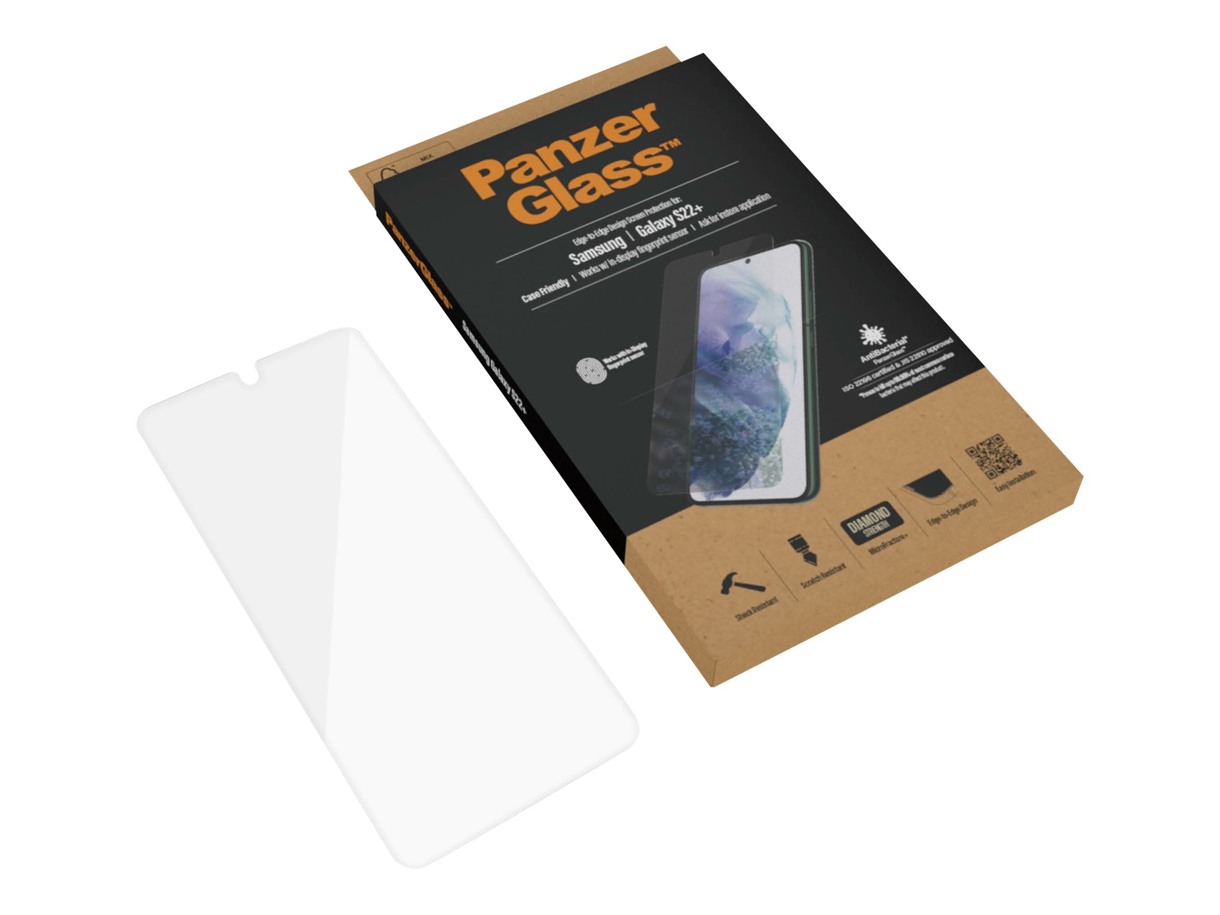 PanzerGlass | Samsung | Galaxy S22+ | Tempered glass | Transparent | Case friendly. Compatible with ultrasonic fingerprint sensor. 100 % touch sensitivity. Antibacterial (ISO 22196 certified & JIS 22810 approved) | Screen Protector - Image 9