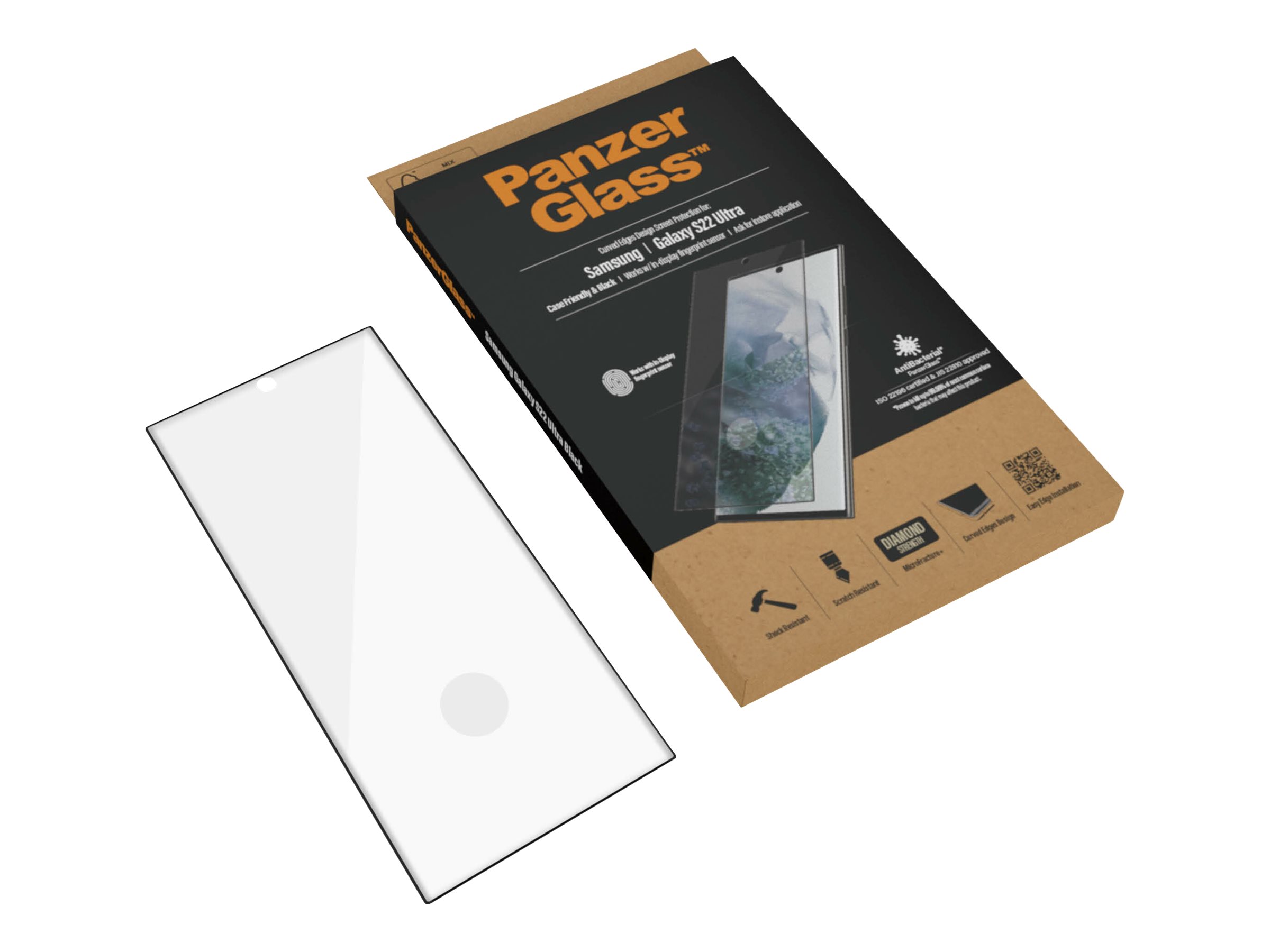 PanzerGlass | Samsung | Galaxy S22 Ultra | Tempered glass | Black | Case friendly. Compatible with ultrasonic fingerprint sensor. 100 % touch sensitivity. Antibacterial (ISO 22196 certified & JIS 22810 approved) | Screen Protector - Image 10