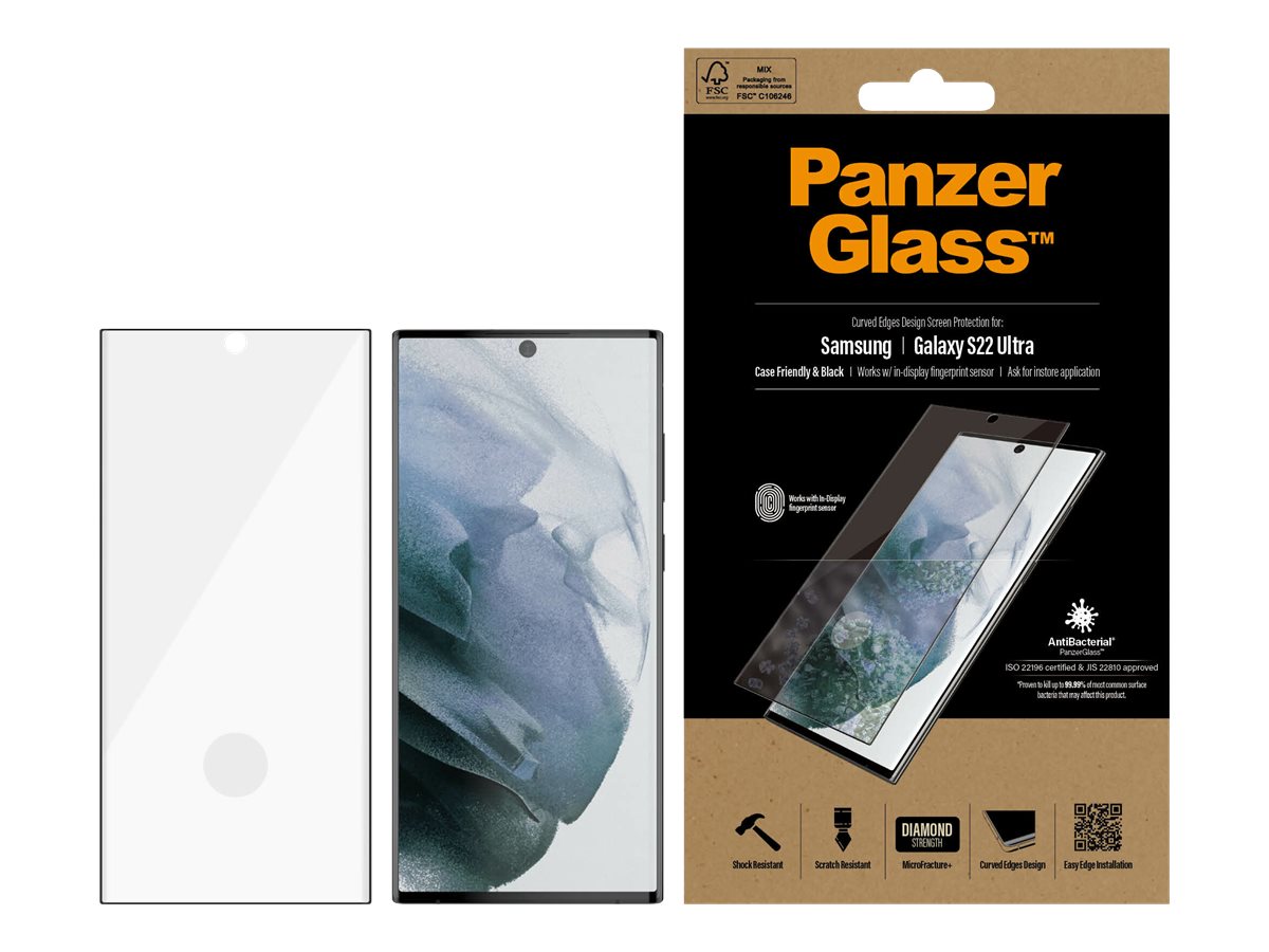 PanzerGlass | Samsung | Galaxy S22 Ultra | Tempered glass | Black | Case friendly. Compatible with ultrasonic fingerprint sensor. 100 % touch sensitivity. Antibacterial (ISO 22196 certified & JIS 22810 approved) | Screen Protector - Image 12