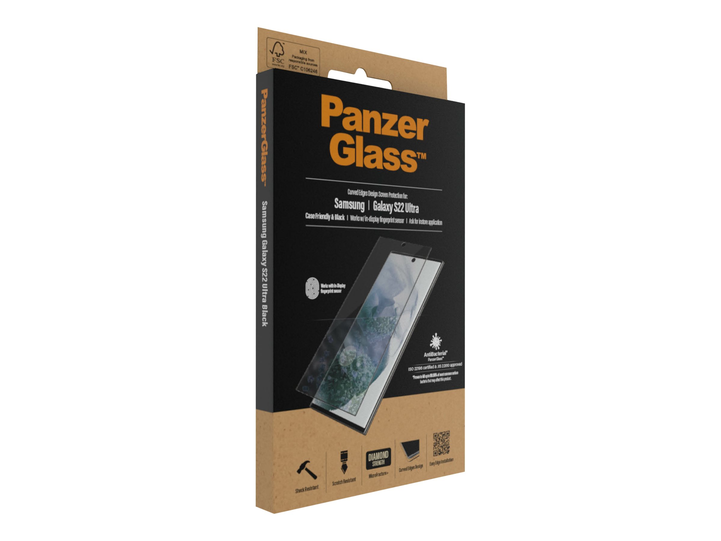 PanzerGlass | Samsung | Galaxy S22 Ultra | Tempered glass | Black | Case friendly. Compatible with ultrasonic fingerprint sensor. 100 % touch sensitivity. Antibacterial (ISO 22196 certified & JIS 22810 approved) | Screen Protector - Image 16