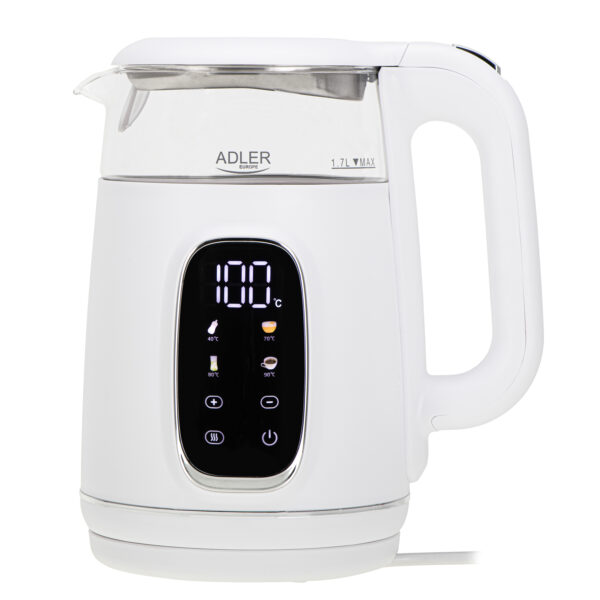 Adler Kettle with LED Display | AD 1305 | Electric | 2200 W | 1.7 L | Plastic | 360° rotational base | White/Silver