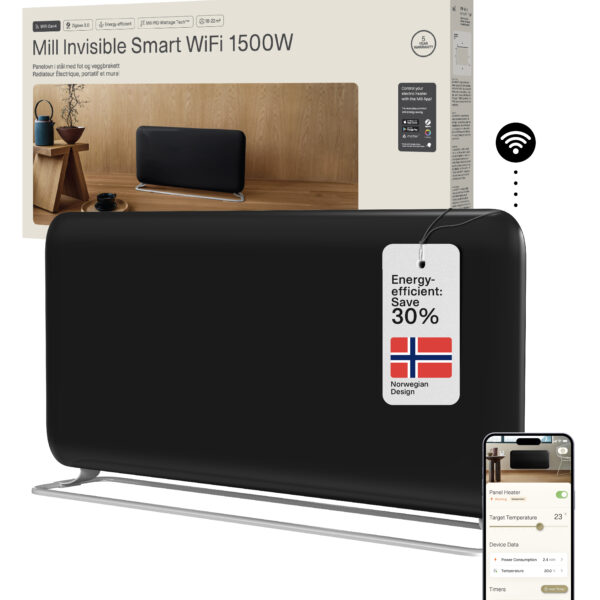 Mill Invisible Smart WiFi Panel heater G4 | PA1500WIFI4A | Panel Heater | 1500 W | Suitable for rooms up to 18-22 m² | Black | IPX4