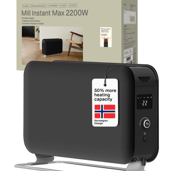 Mill Instant Max Led Portable Heater | CO2200LEDMAXBLACK | Convection Heater | 2200 W | Number of power levels 3 | Suitable for rooms up to 5-30 m² | Black