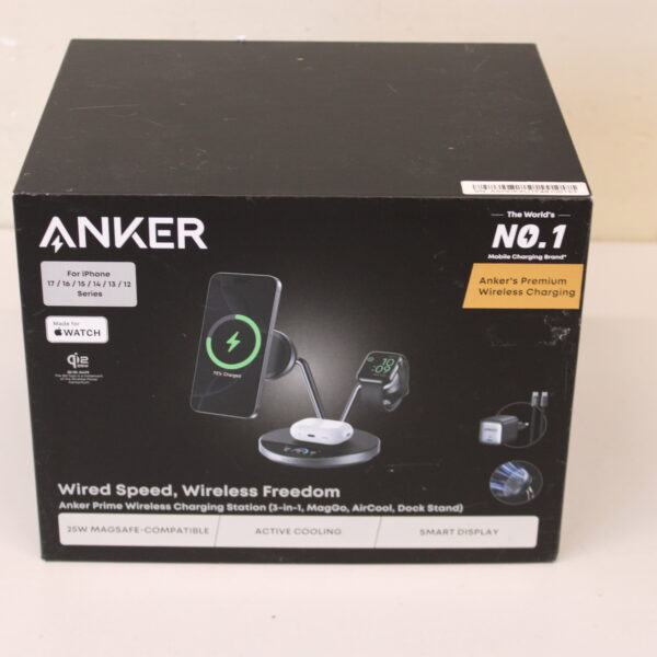 SALE OUT. Anker Prime Wireless Charging Station Qi2.2  25W wireles charging  (3-in-1, MagGo, AirCool, Dock Stand) PSU added, Black | Anker Prime Wireless Charging Station Qi2.2  25W wireles charging  (3-in-1, MagGo, AirCool, Dock Stand) PSU added | UNPACKED,  MISSING STICKERS