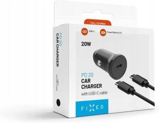 Fixed USB-C Car Charger 20W+ USB-C/USB-C Cable | FIXCC20N-CC-BK