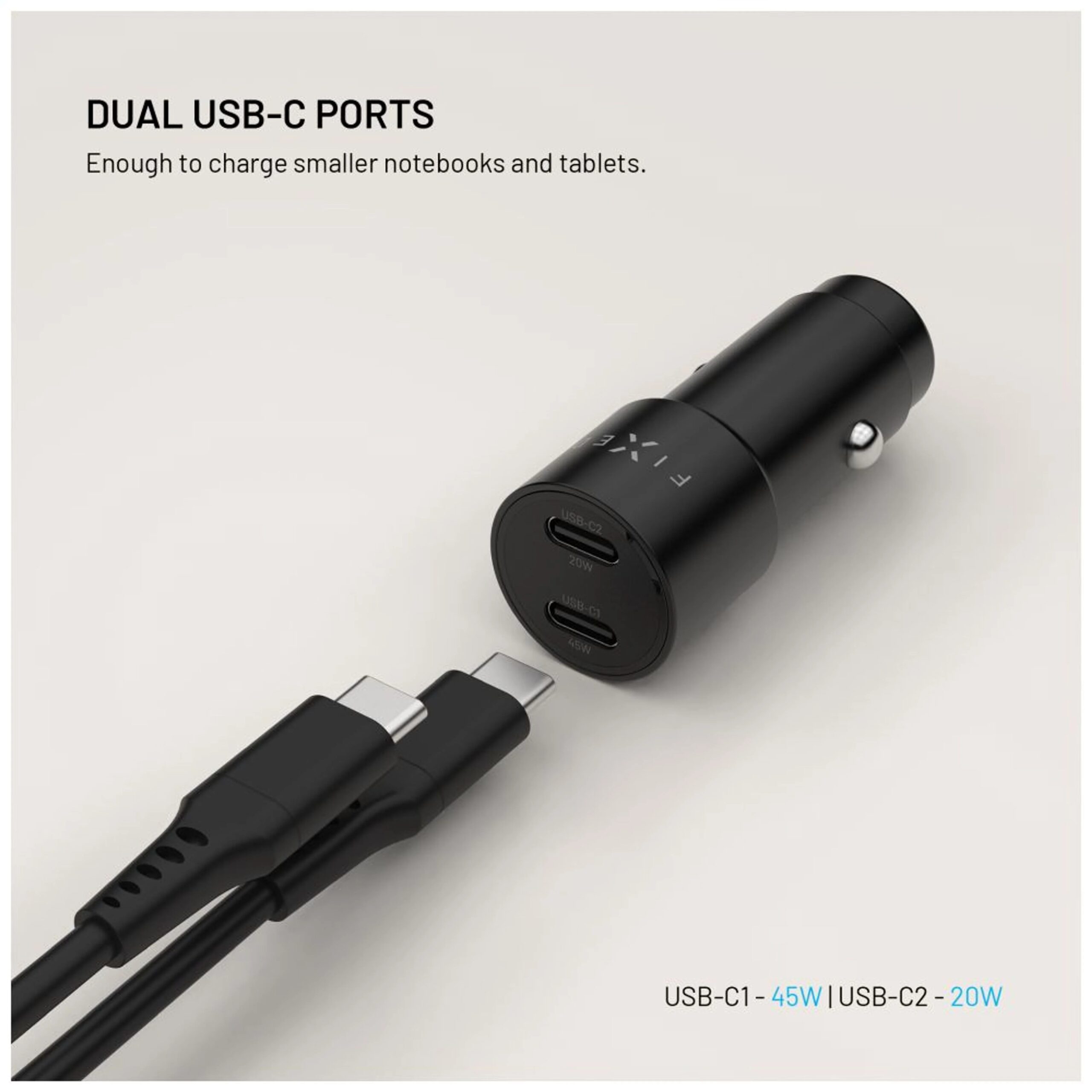 Fixed Dual USB-C Car Charger, 65W, PD 3.0 - Image 5