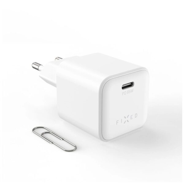 Fixed Mini GaN power adapter with USB-C output and PD support, 65W