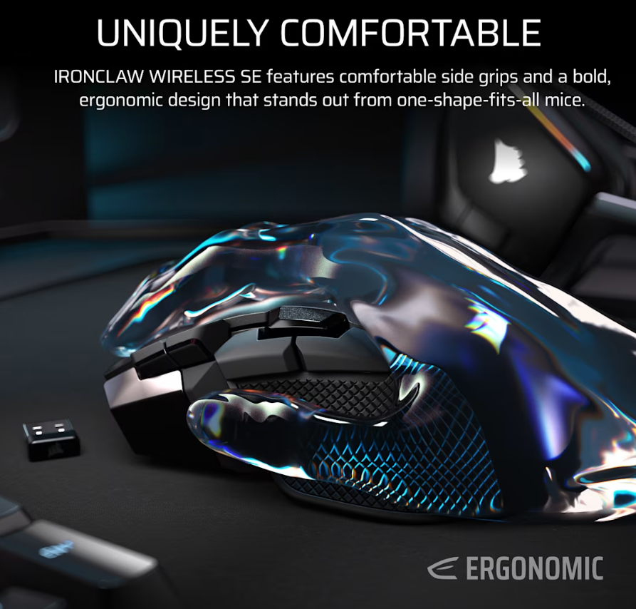 Corsair IRONCLAW SE | Gaming Mouse | Wireless/Wired | 2.4GHz, Bluetooth, USB-C | Black - Image 5