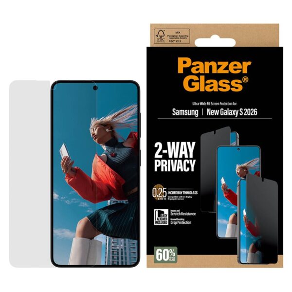 PanzerGlass 2-Way Privacy Screen Protector Samsung New Galaxy S26 | Ultra-Wide Fit w. EasyAligner | PanzerGlass