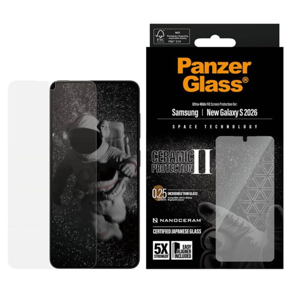 PanzerGlass Ceramic Screen Protector Samsung New Galaxy S26 | Ultra-Wide Fit w. EasyAligner | PanzerGlass