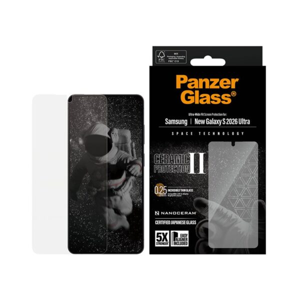 PanzerGlass Ceramic Screen Protector Samsung New Galaxy S26 Ultra | Ultra-Wide Fit w. EasyAligner | PanzerGlass