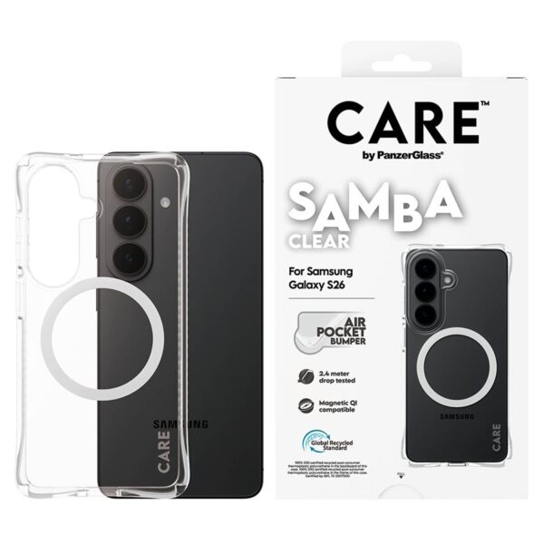 CARE by PanzerGlass Samba Case Transparent w. White Qi Samsung New Galaxy S26 | PanzerGlass