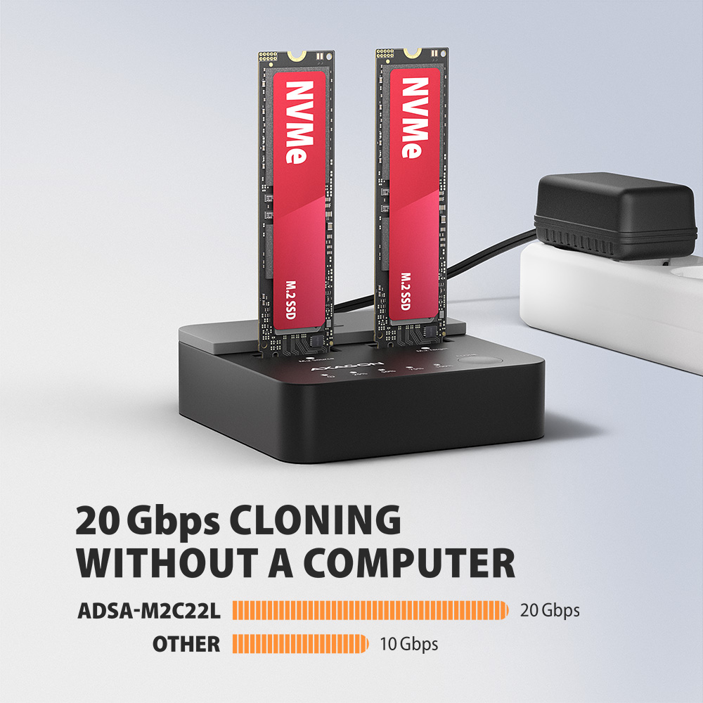 AXAGON | USB-C 20Gbps docking station for 2× M.2 NVMe SSD with disk cloning function without PC | ADSA-M2C22L - Image 4