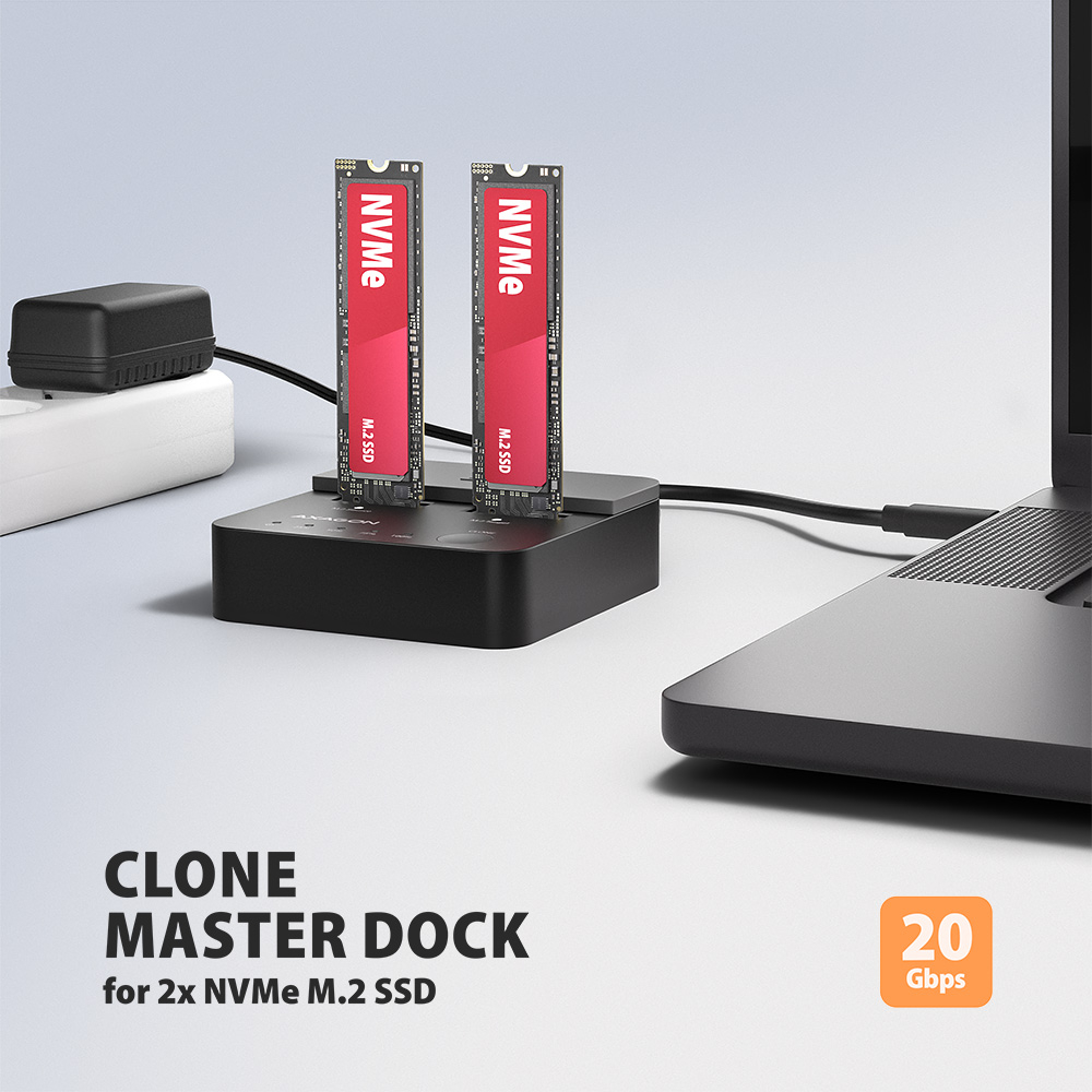 AXAGON | USB-C 20Gbps docking station for 2× M.2 NVMe SSD with disk cloning function without PC | ADSA-M2C22L - Image 9