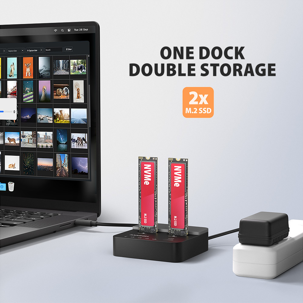 AXAGON | USB-C 20Gbps docking station for 2× M.2 NVMe SSD with disk cloning function without PC | ADSA-M2C22L - Image 11