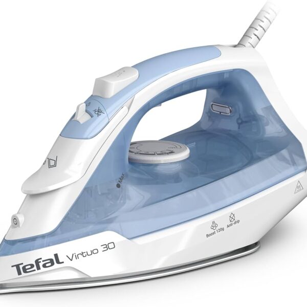 TEFAL Virtuo 30 FV2C41G0 | Steam Iron | 2000 W | Water tank capacity 240 ml | Continuous steam 25 g/min | Steam boost performance 120 g/min | Calm Blue
