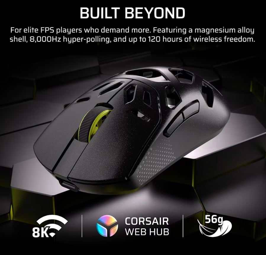 Corsair SABRE V2 PRO | Gaming Mouse | Wireless/Wired | 2.4GHz, Bluetooth, USB-C | Black - Image 9